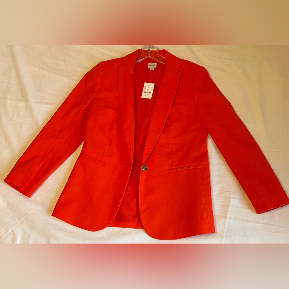 J.Crew Linen Cotton Blazer, Orange, Size 4 Petite, NEW WITH TAG